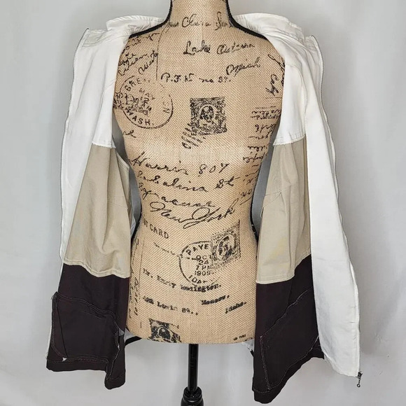 MAGGIE BARNES Womens Plus Fall Colorblock Cotton Canvas Jacket Size 1X Brown - Picture 12 of 12